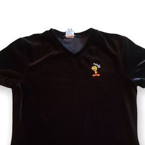 Womens tweety bird velvet top Size L Warner Bros **Vintage 90’s 1998